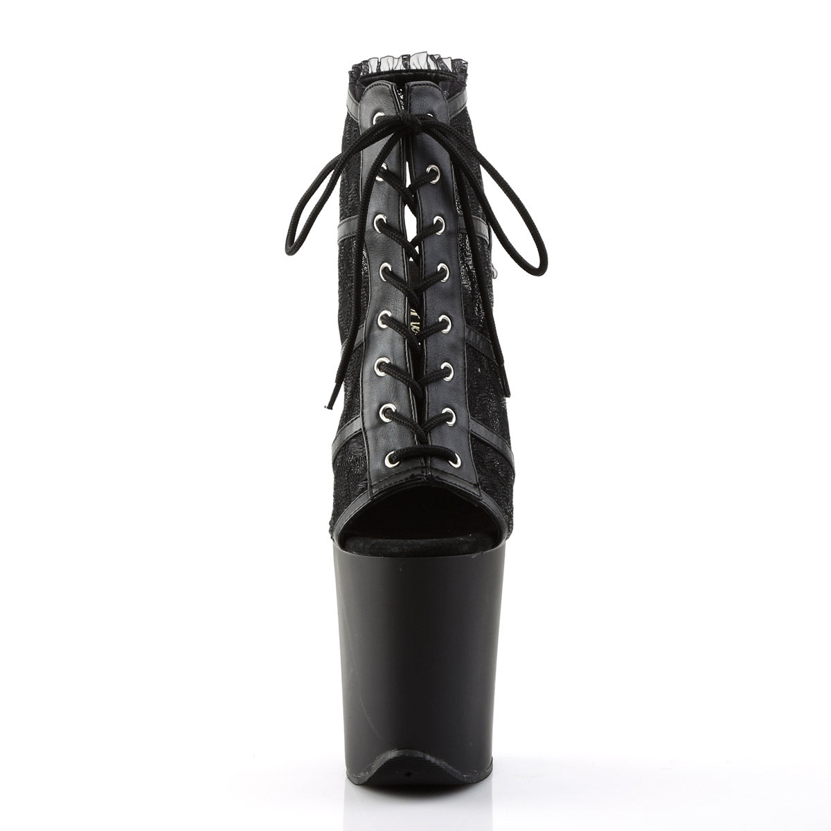 8" Heel, 4" Pf Open Toe/heel Lace-up Ankle Boot, Side Zip Pleaser Pleaser FLAMINGO/896LC