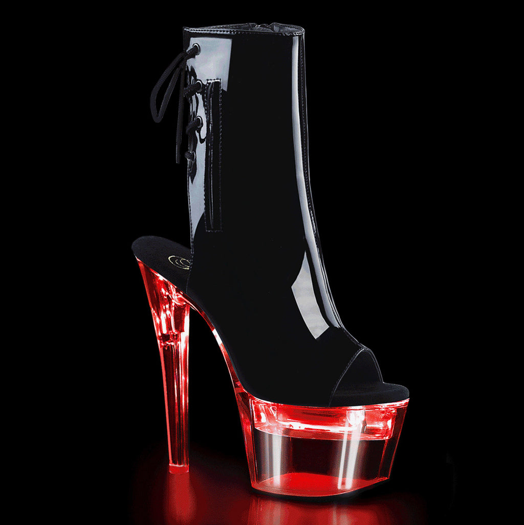 7" Heel,2 3/4" PF LED Illuminated Open Ankle Boot, Side Zip Pleaser Pleaser FLASHDANCE/1018/7