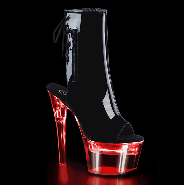 7" Heel,2 3/4" PF LED Illuminated Open Ankle Boot, Side Zip Pleaser Pleaser FLASHDANCE/1018/7