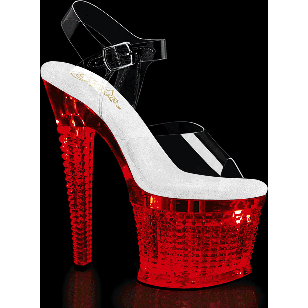 7" Heel, 3" Textured Led Illuminated Ankle Strap Sandal Pleaser  FDANCE708SPEC/C/M Main image