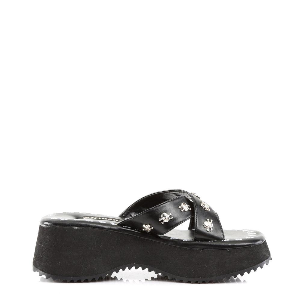 Goth Punk Skull Print & Studs Platform Slide Mules Sandals Shoes Pleaser Demonia FLIP/05