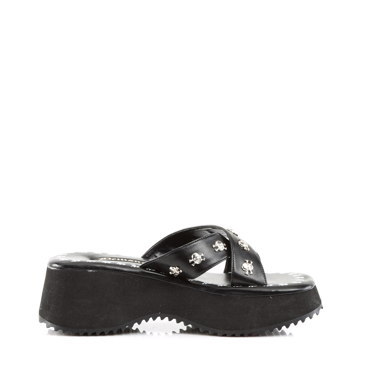 Goth Punk Skull Print & Studs Platform Slide Mules Sandals Shoes Pleaser Demonia FLIP/05