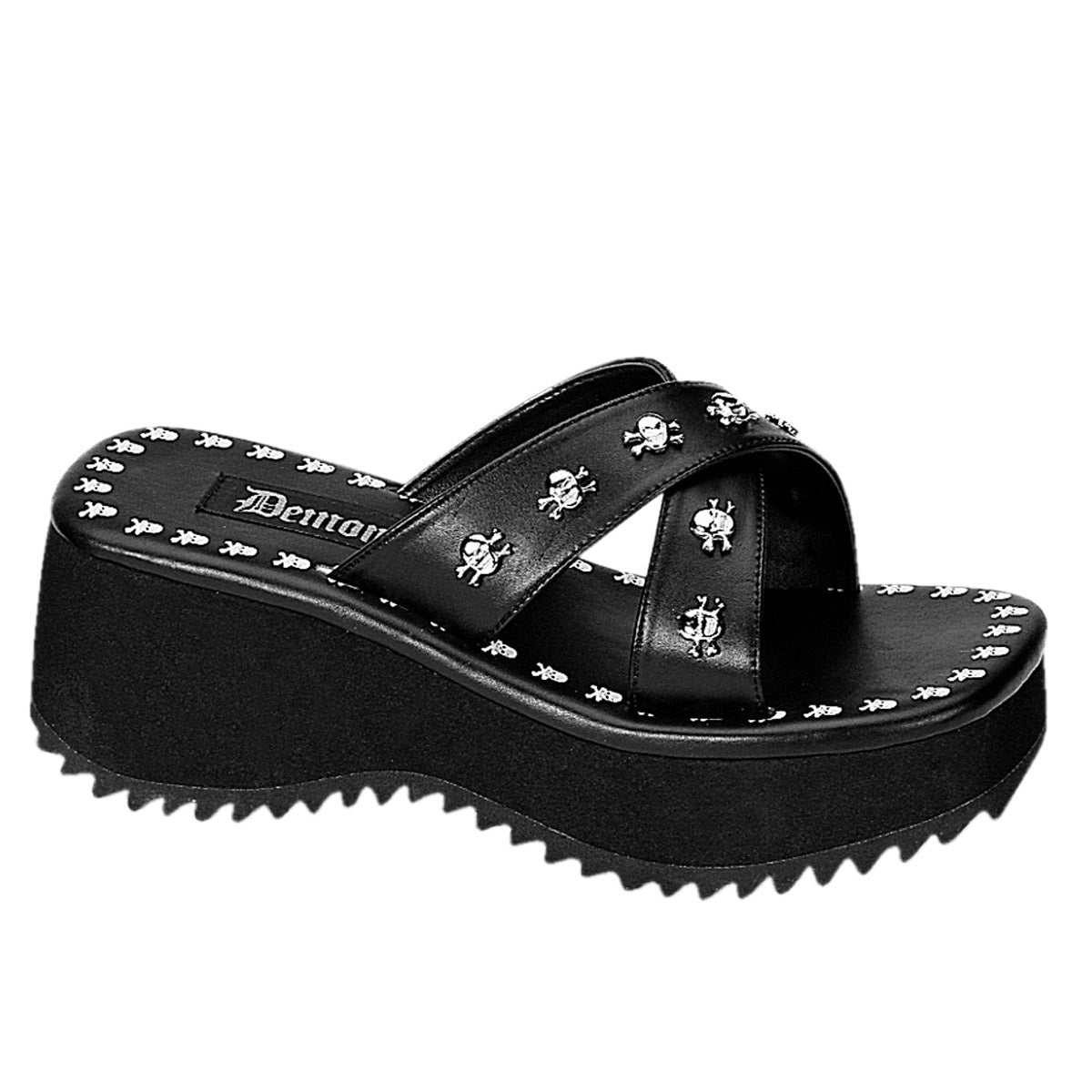 Goth Punk Skull Print & Studs Platform Slide Mules Sandals Shoes Pleaser Demonia FLIP/05 Main image