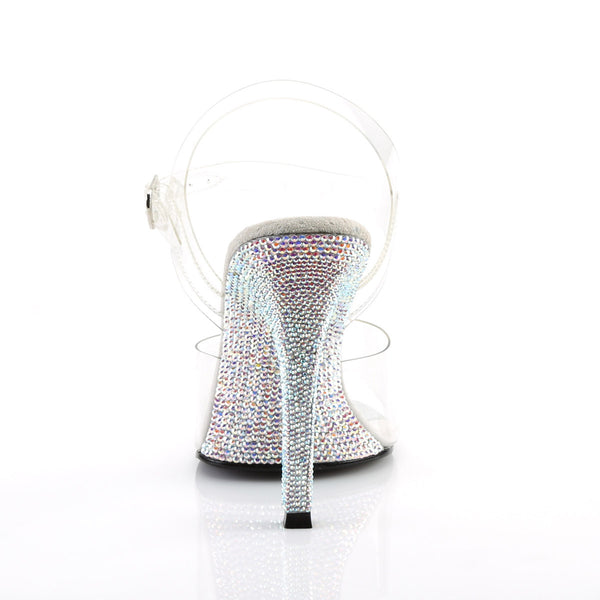 4 1/2" Heel Ankle Strap Sandal W/ Rhinestone Clr/Slv Multi RS Pleaser Fabulicious GALA/08DM