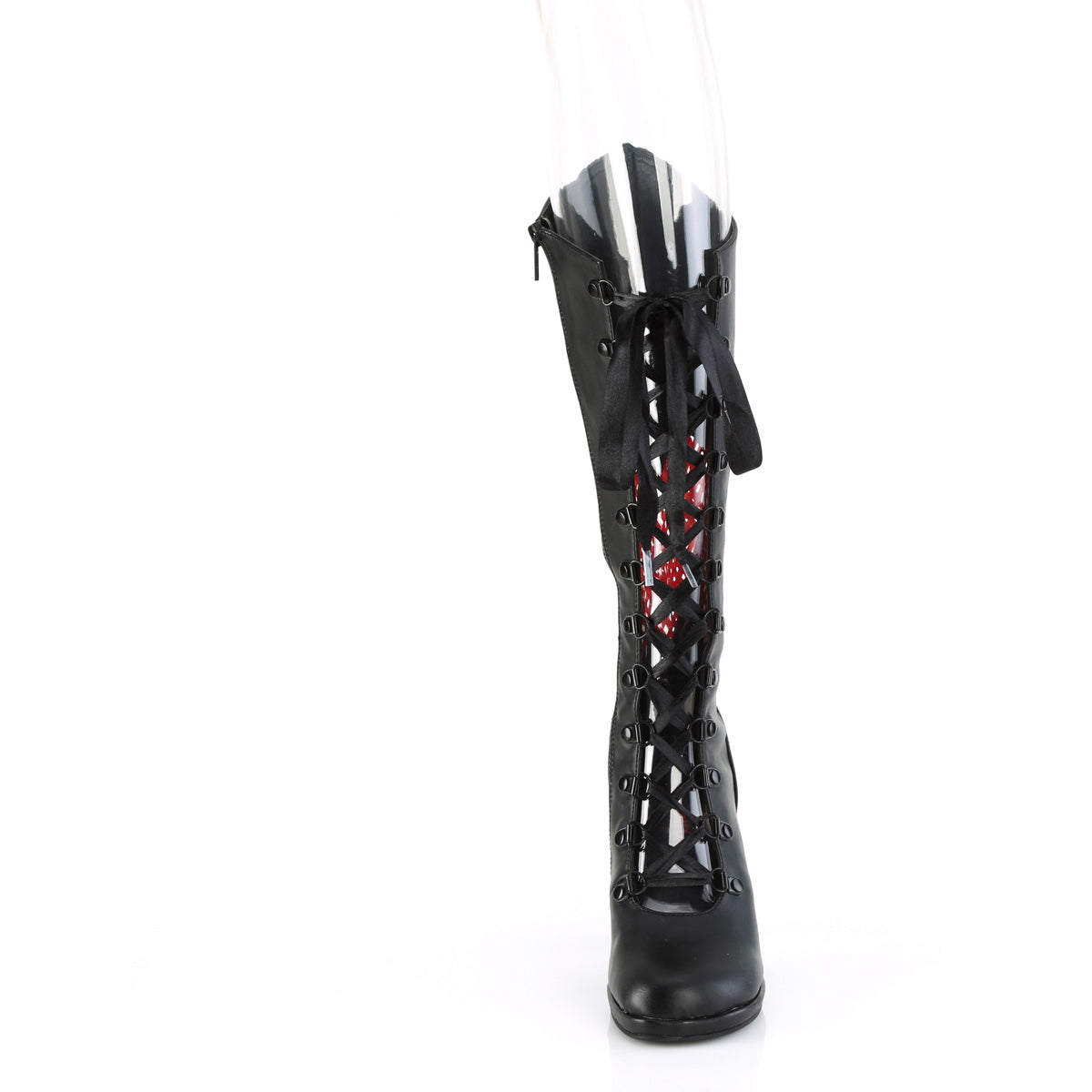 3 3/4" Heel, 1/2" Pf Lace-Up Knee High Boot, Inside Zip Pleaser Demonia GLAM243/BVL-RSA