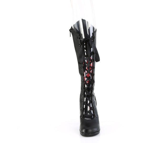 3 3/4" Heel, 1/2" Pf Lace-Up Knee High Boot, Inside Zip Pleaser Demonia GLAM243/BVL-RSA
