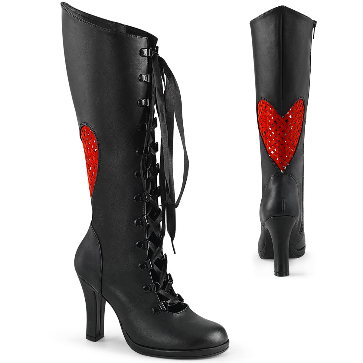 3 3/4" Heel, 1/2" Pf Lace-Up Knee High Boot, Inside Zip Pleaser Demonia GLAM243/BVL-RSA Main image