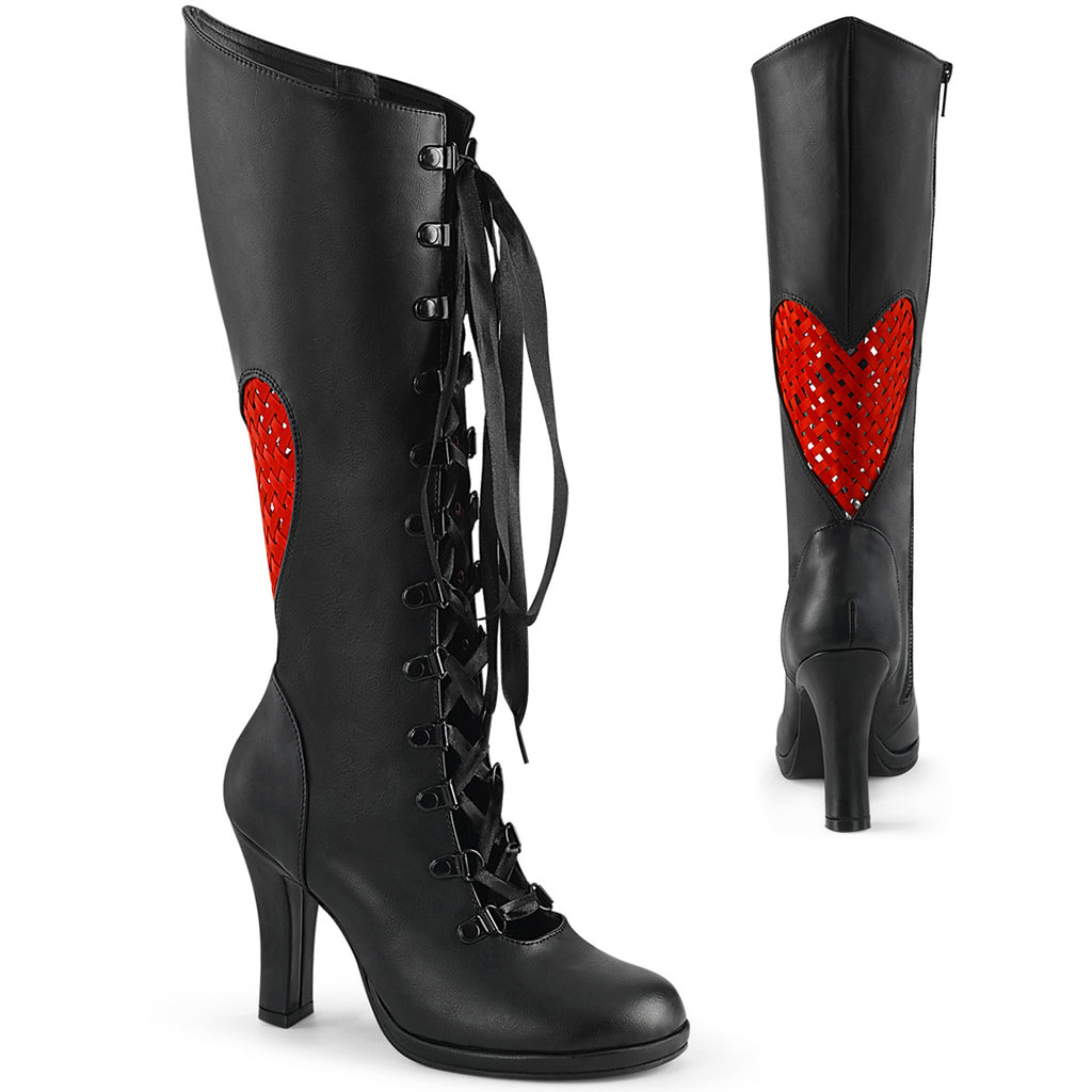 3 3/4" Heel, 1/2" Pf Lace-Up Knee High Boot, Inside Zip Pleaser Demonia GLAM243/BVL-RSA