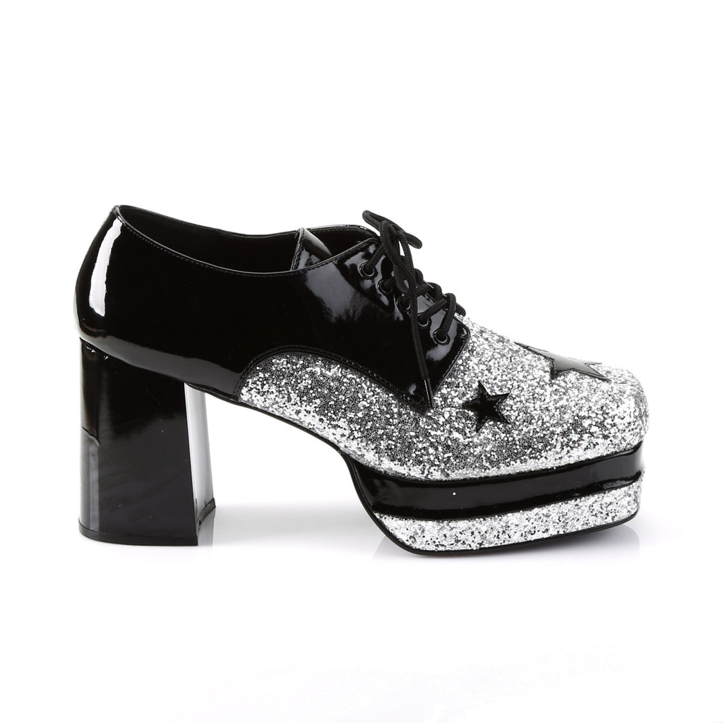 Lace Square Toe Star Glitter Platform Chunky High Heel Boots Shoes Pleaser Funtasma GLAMROCK/02