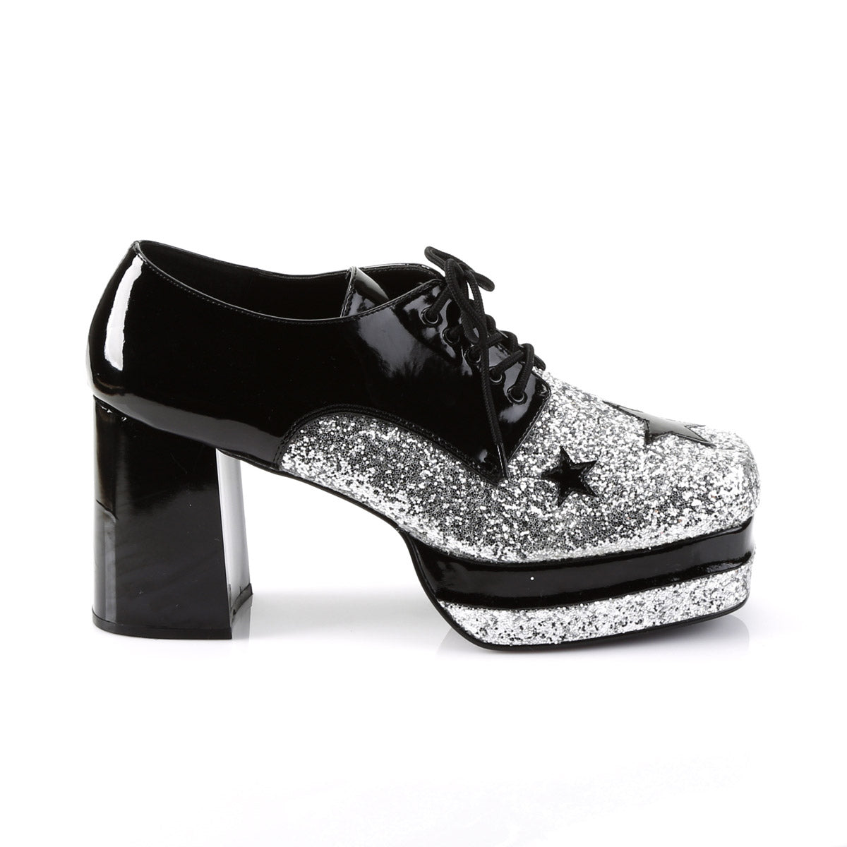 Lace Square Toe Star Glitter Platform Chunky High Heel Boots Shoes Pleaser Funtasma GLAMROCK/02