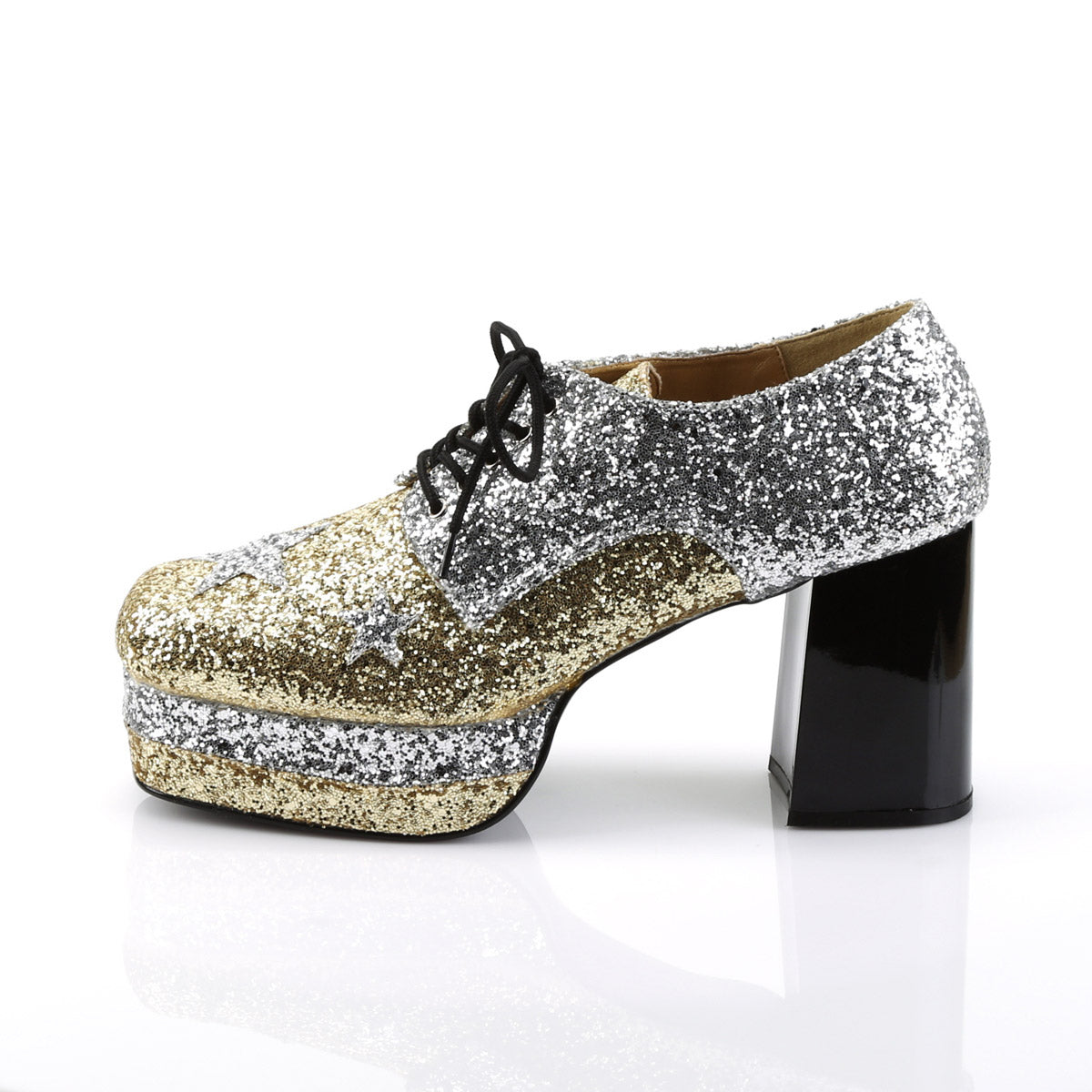 Lace Square Toe Star Glitter Platform Chunky High Heel Boots Shoes Pleaser Funtasma GLAMROCK/02