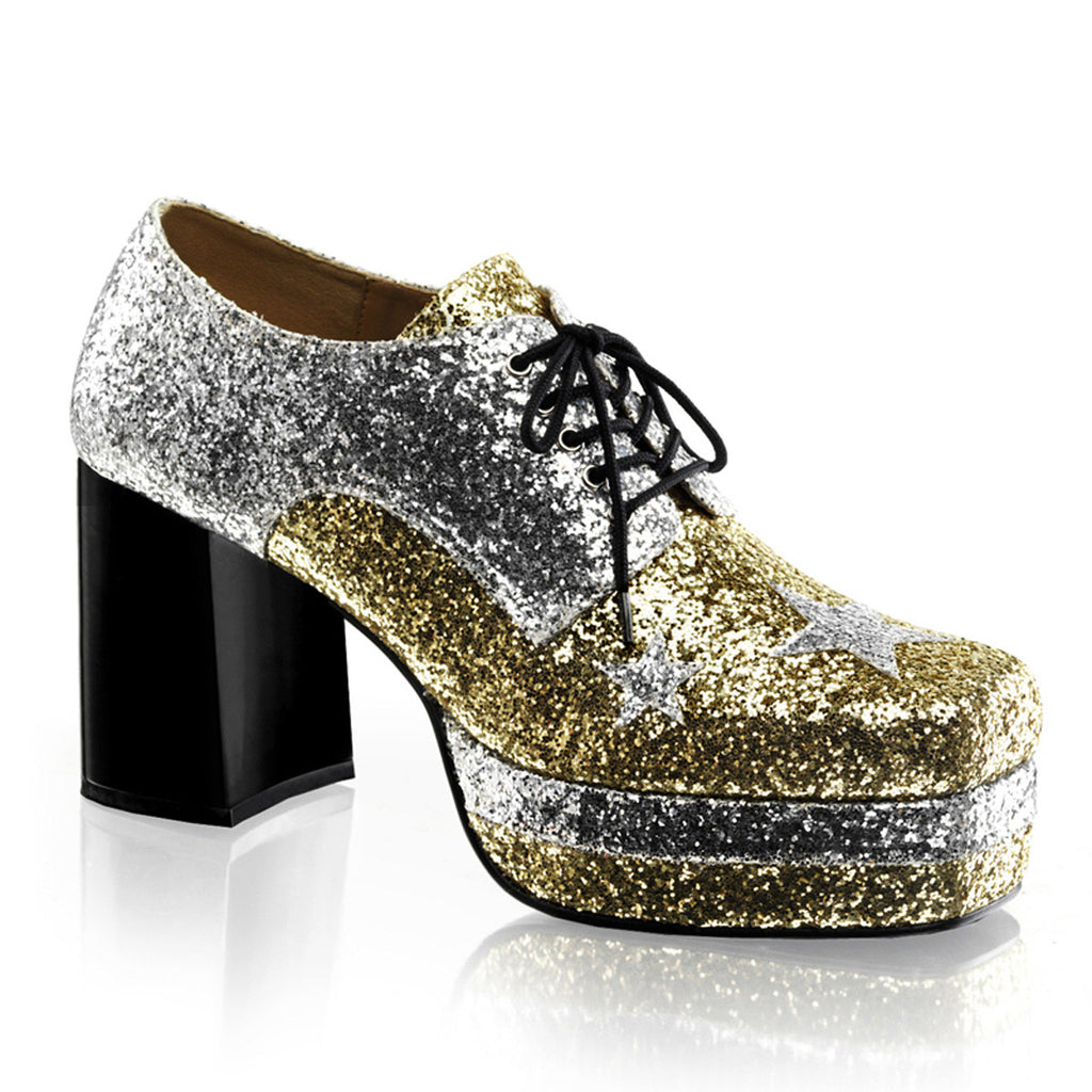 Lace Square Toe Star Glitter Platform Chunky High Heel Boots Shoes Pleaser Funtasma GLAMROCK/02