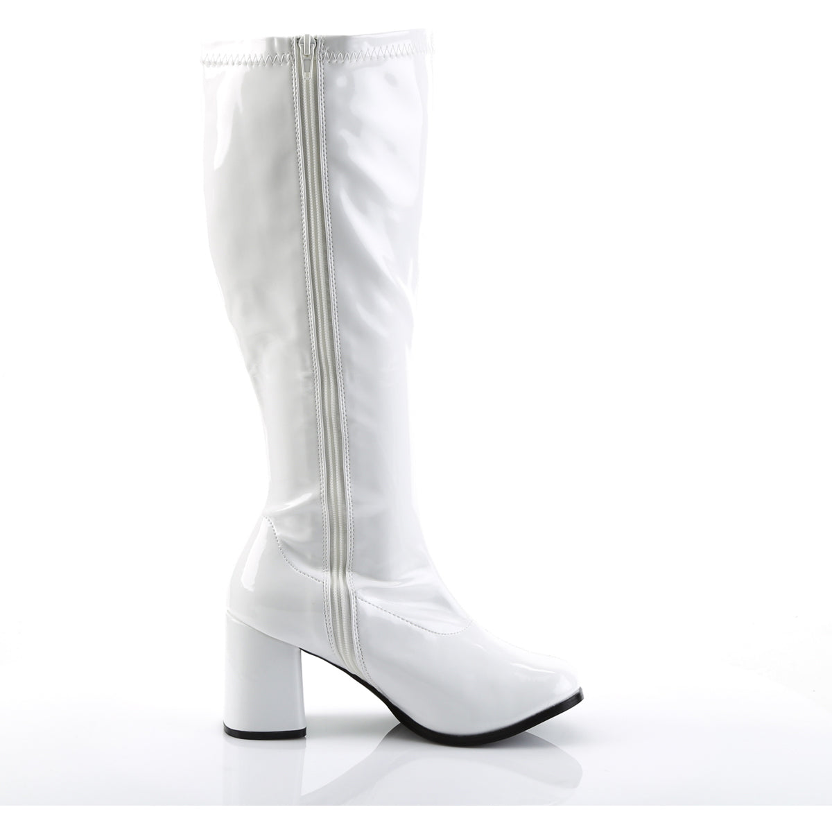 3" Block Heel Stretch Pat Wide Width Gogo Boot, Plus Size Pleaser Funtasma GOGO300X/W