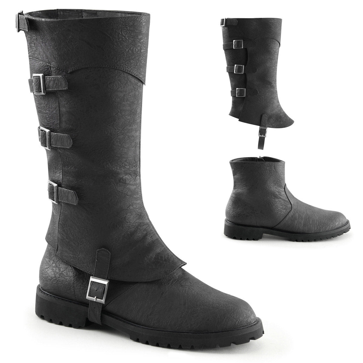 Detachable Knee High Cuff Buckle Strap Low Heel Boots Shoes Pleaser Funtasma GOTHAM/105 Main image
