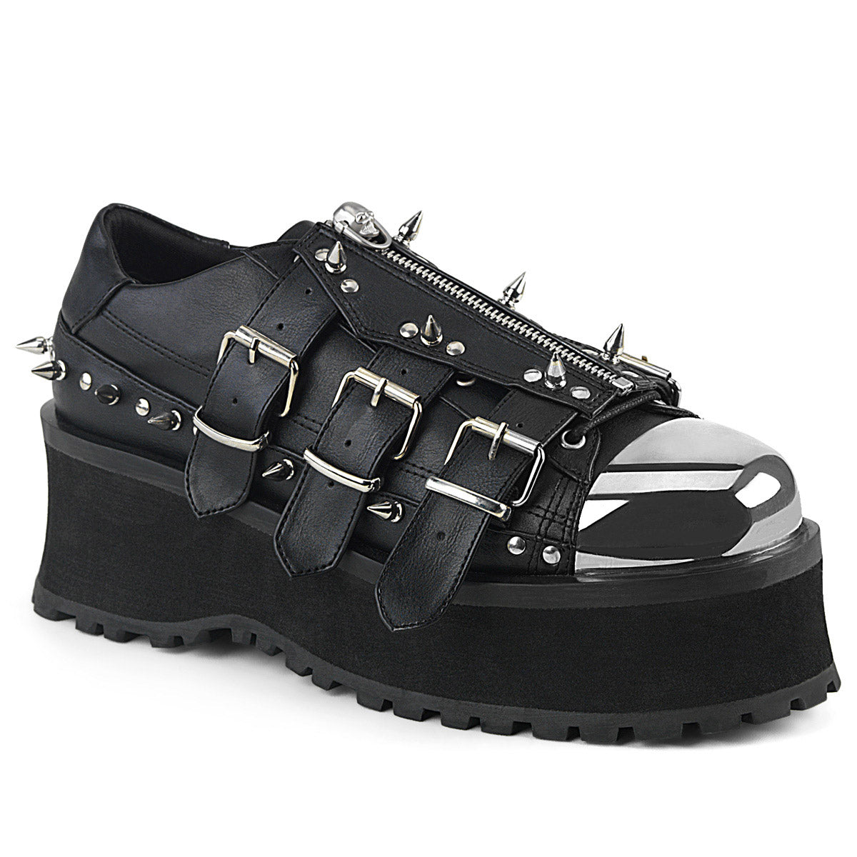 2 3/4" Platform Lace-Up Shoe W/ Metal Toe Cap Pleaser Demonia GRAVEDIGGER/03 Main image