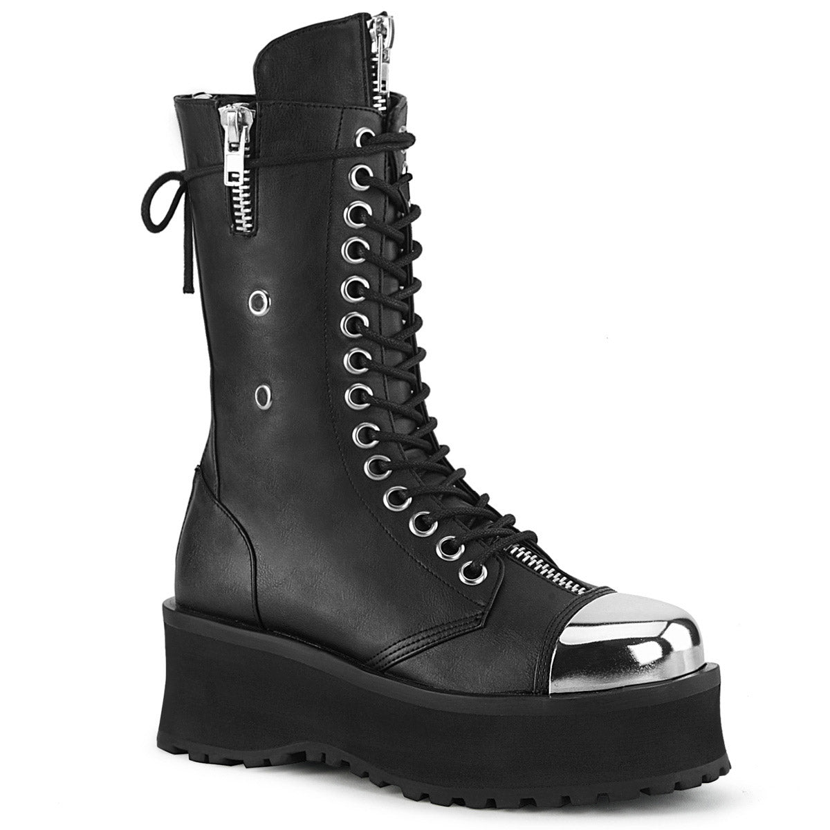 2 3/4" PF Lace-Up Mid Calf Boot, Back Metal Zipper Pleaser Demonia GRAVEDIGGER/14 Main image