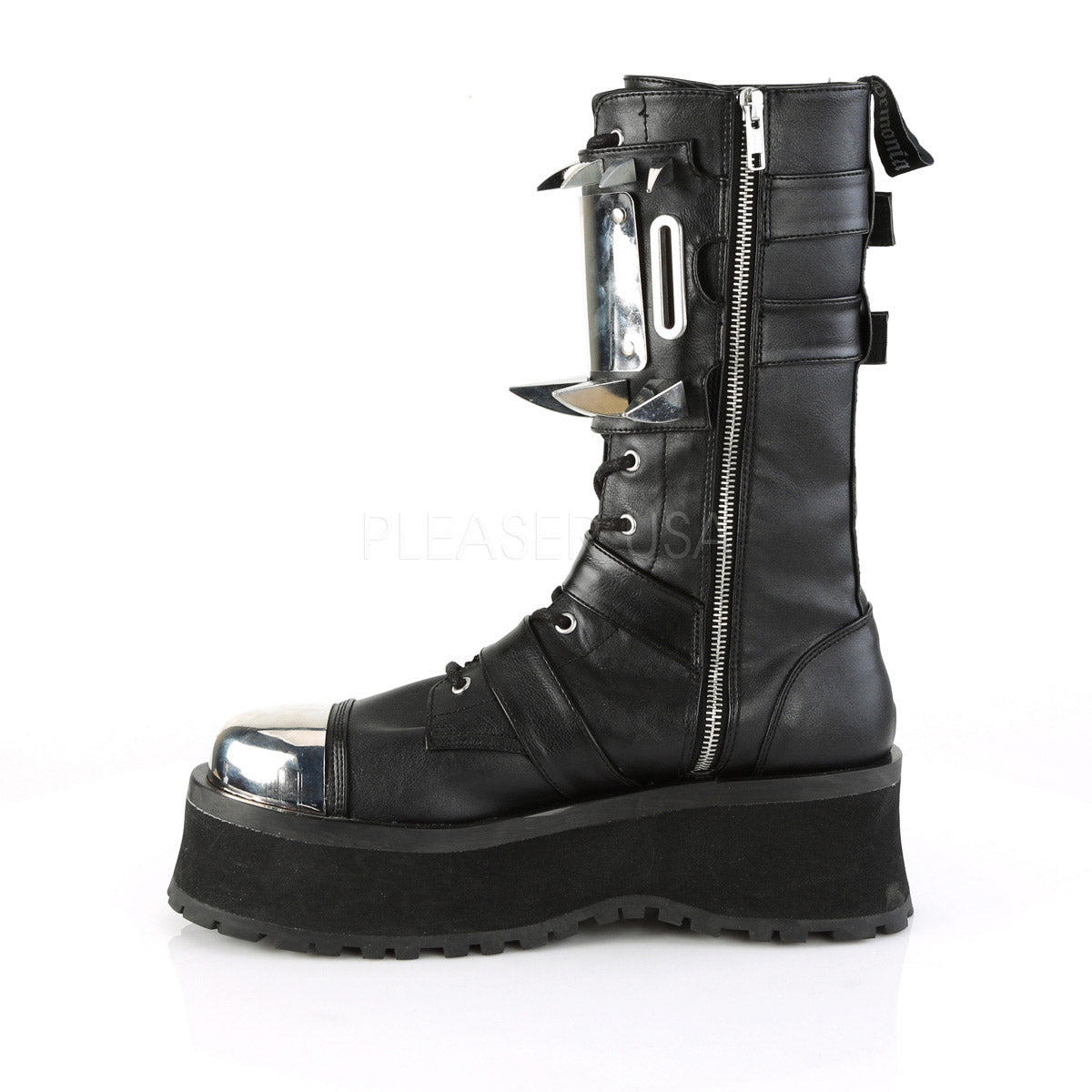 2 3/4" PF Lace-Up Mid-Calf Boot W/ Metal Toe Cap, Side Zip Pleaser Demonia GRAD250/BVL