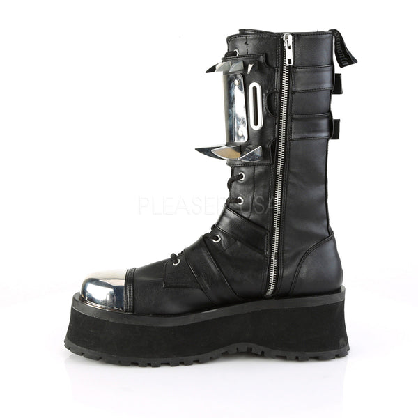 2 3/4" PF Lace-Up Mid-Calf Boot W/ Metal Toe Cap, Side Zip Pleaser Demonia GRAD250/BVL
