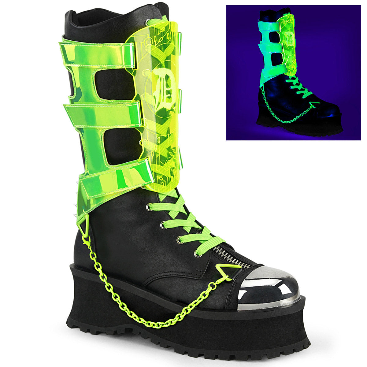 2" Platform Lace-Up Mid Calf Boot, Inside Zip Pleaser Demonia GRAVEDIGGER/255 Main image