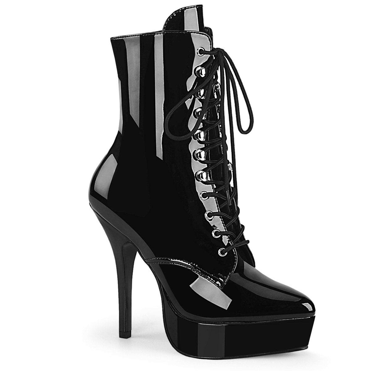 5" Heel, 1" PF Lace-Up Front Ankle Boot, Side Zip Pleaser Devious INDULGE/1020