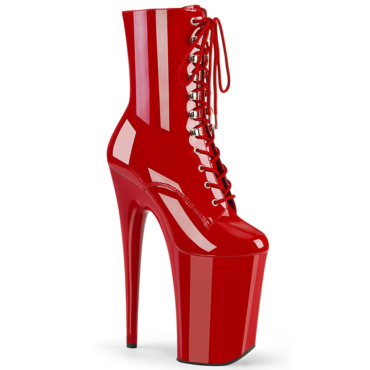 9" Heel, 5 1/4" Pf Lace-up Front Ankle Boot, Side Zip Pleaser  INFINITY/1020