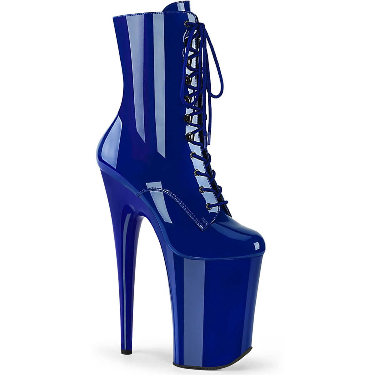 9" Heel, 5 1/4" Pf Lace-Up Front Ankle Boot, Side Zip Pleaser  INFINITY/1020