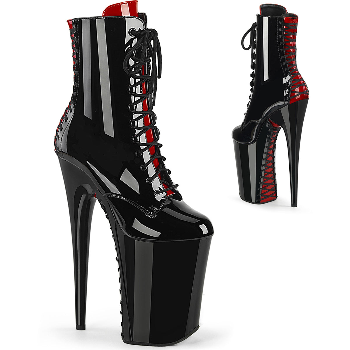 9" Heel, 5 1/4" Pf Two Tone Lace-Up Ankle Boot, Side Zip Pleaser  INFINITY/1020FH