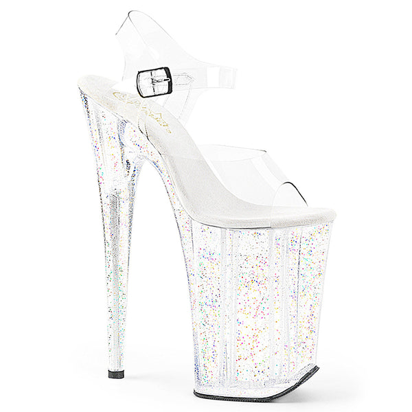 9" Heel, 5 1/4" PF Ankle Strap Sandal w/Mini Glitter Pleaser Pleaser INFINITY/908MG