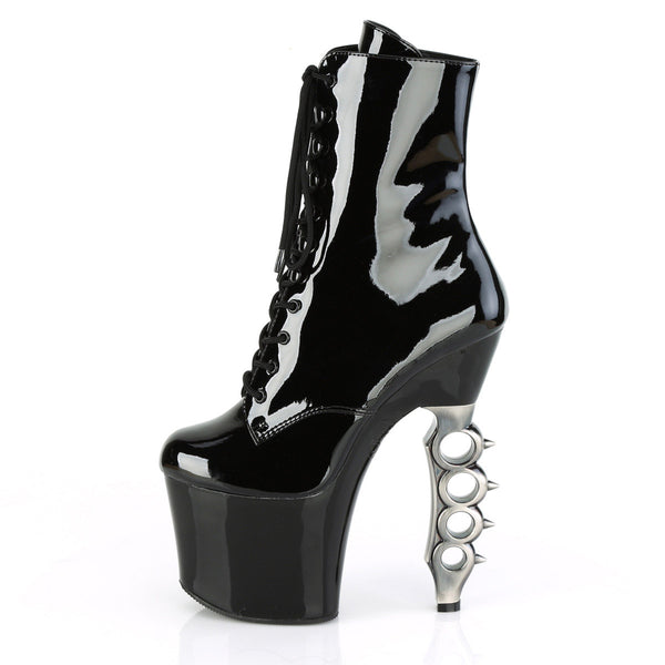 7" Brass Knuckle Heel, 3" PF Lace-Up Boot, Side Zip Pleaser Pleaser IRONGRIP/1020