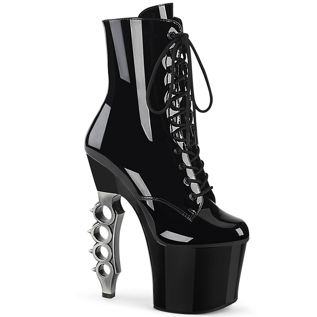 7" Brass Knuckle Heel, 3" PF Lace-Up Boot, Side Zip Pleaser Pleaser IRONGRIP/1020