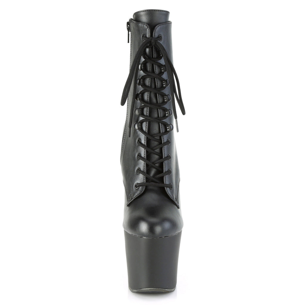 7" Brass Knuckle Heel, 3" PF Lace-Up Boot, Side Zip Pleaser Pleaser IRONGRIP/1020