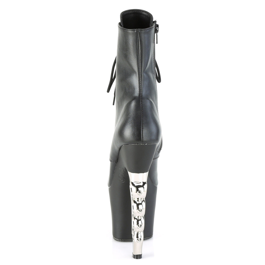 7" Brass Knuckle Heel, 3" PF Lace-Up Boot, Side Zip Pleaser Pleaser IRONGRIP/1020