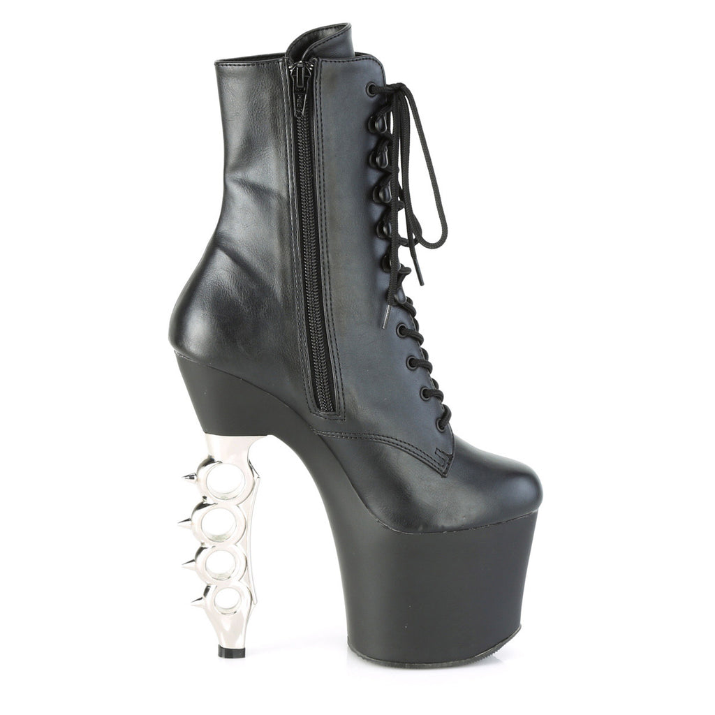 7" Brass Knuckle Heel, 3" PF Lace-Up Boot, Side Zip Pleaser Pleaser IRONGRIP/1020