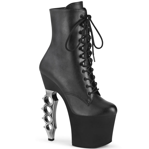7" Brass Knuckle Heel, 3" PF Lace-Up Boot, Side Zip Pleaser Pleaser IRONGRIP/1020