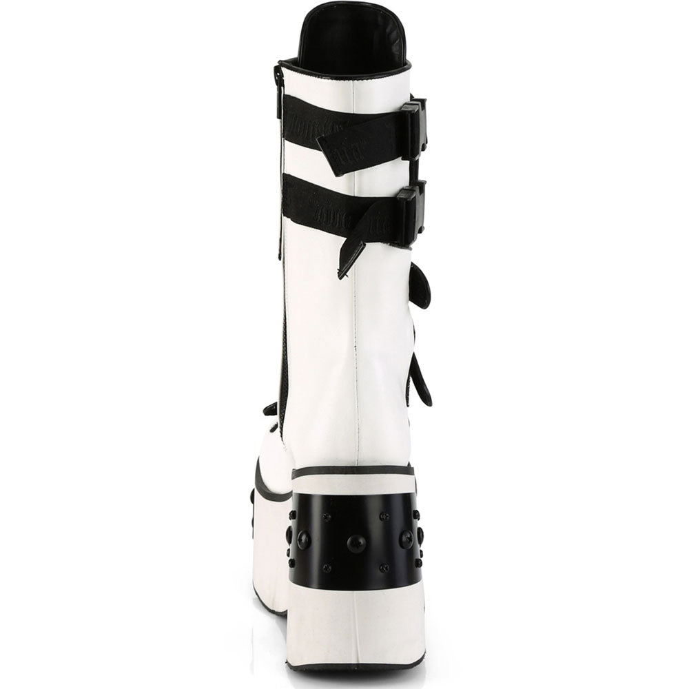 4" Platform Strappy Mid-Calf Boot, Inside Zip Pleaser Demonia KERA/108
