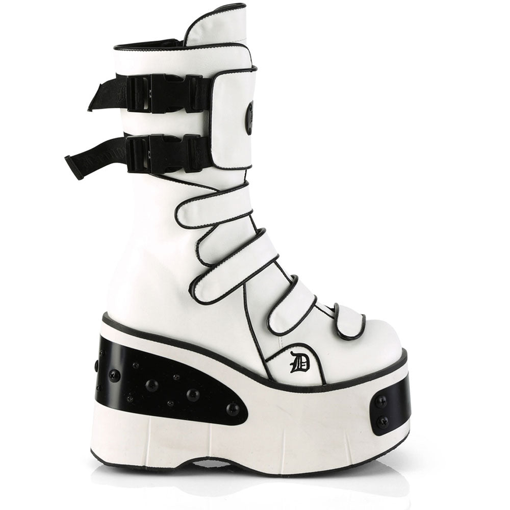 4" Platform Strappy Mid-Calf Boot, Inside Zip Pleaser Demonia KERA/108