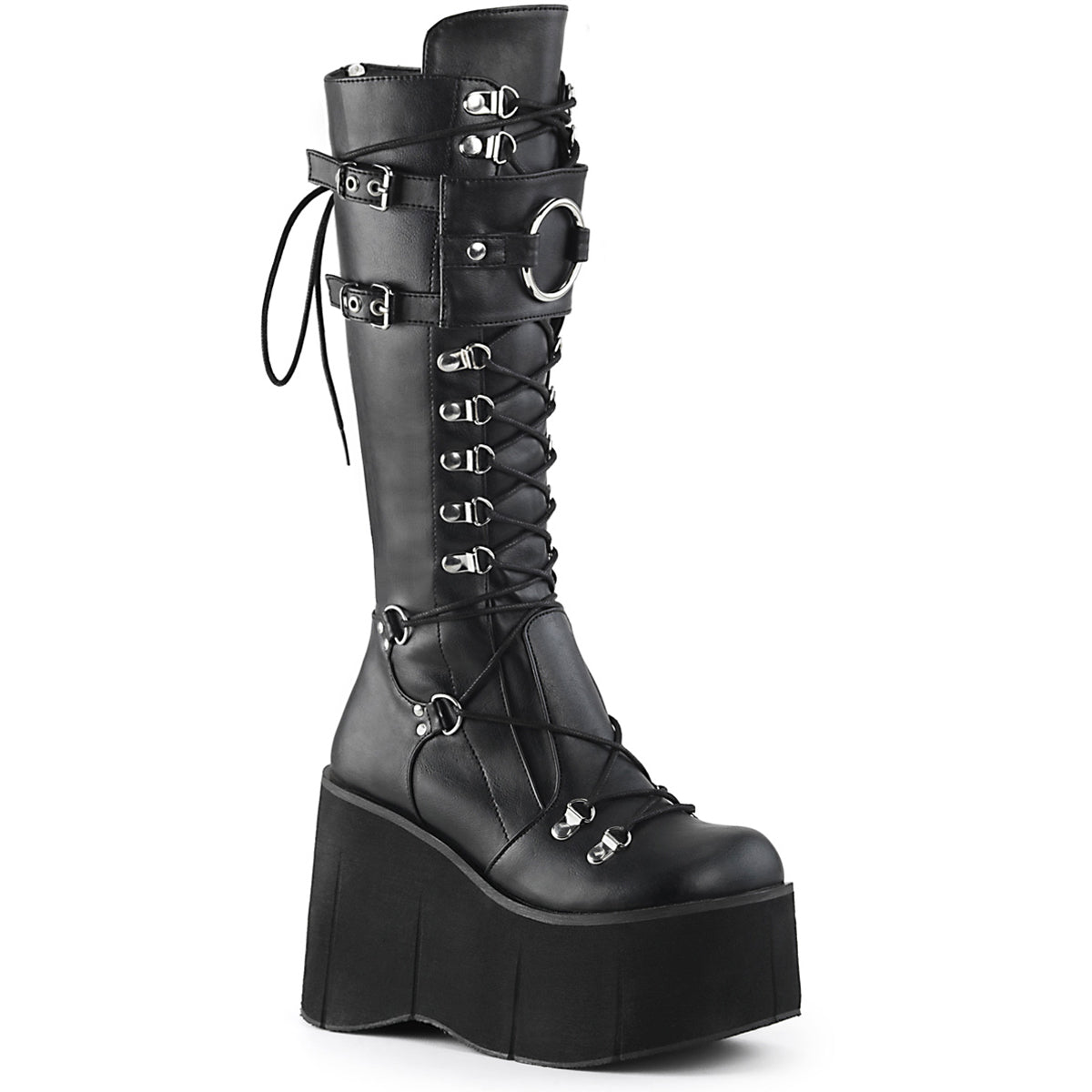 4 1/2"Pf Lace-Up Knee High Boots W/ Shield, Back Zip Pleaser Demonia KERA200/BVL Main image