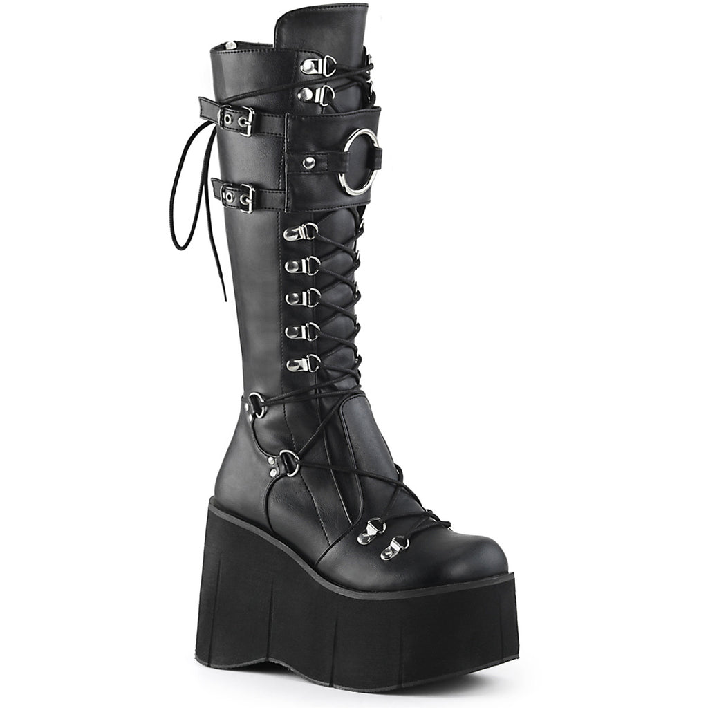 4 1/2"Pf Lace-Up Knee High Boots W/ Shield, Back Zip Pleaser Demonia KERA200/BVL