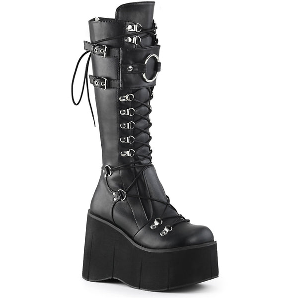 4 1/2"Pf Lace-Up Knee High Boots W/ Shield, Back Zip Pleaser Demonia KERA200/BVL
