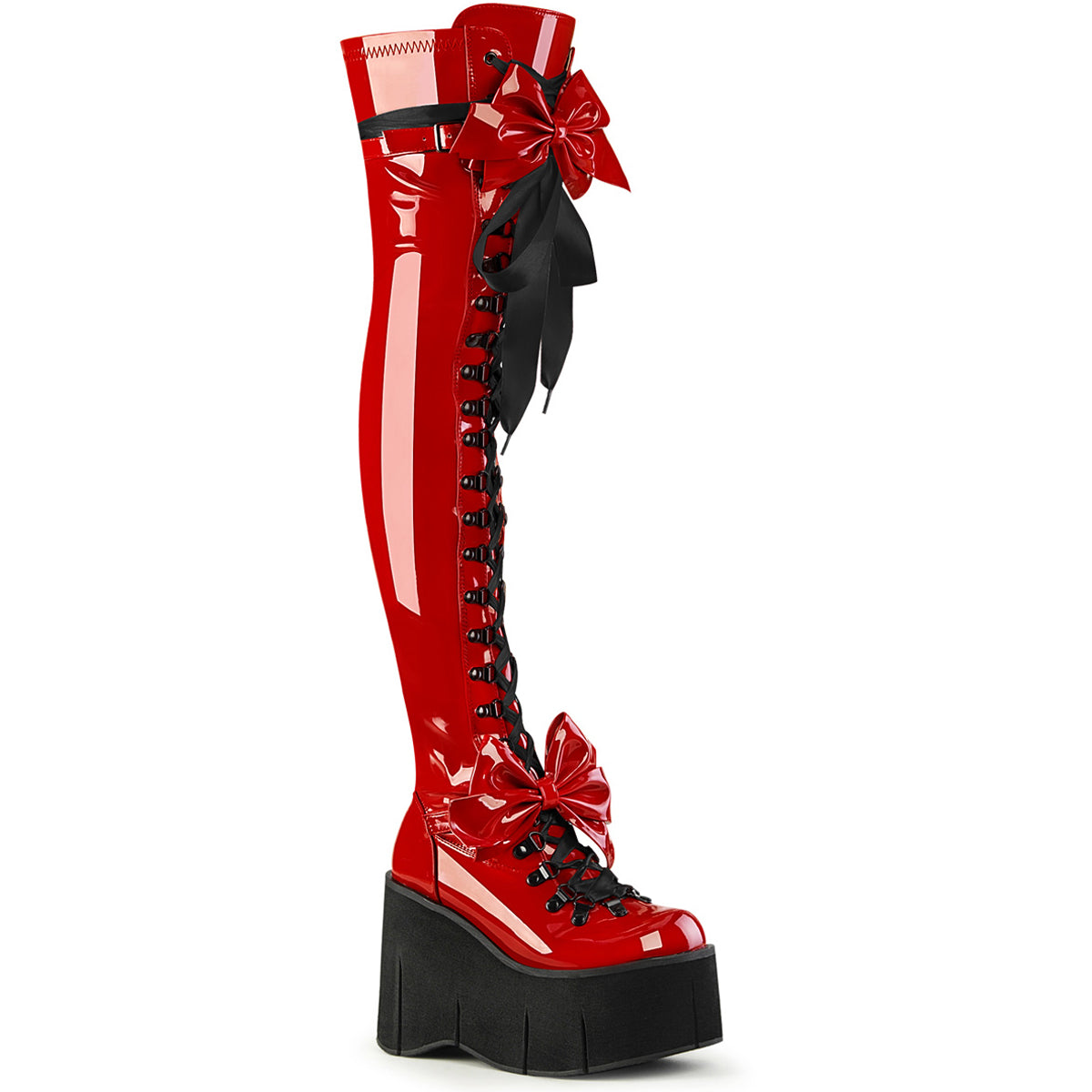 4 1/2" Wedge Pf Lace-Up Stretch Thigh Boot, Side Zip Pleaser Demonia KERA303/R Main image