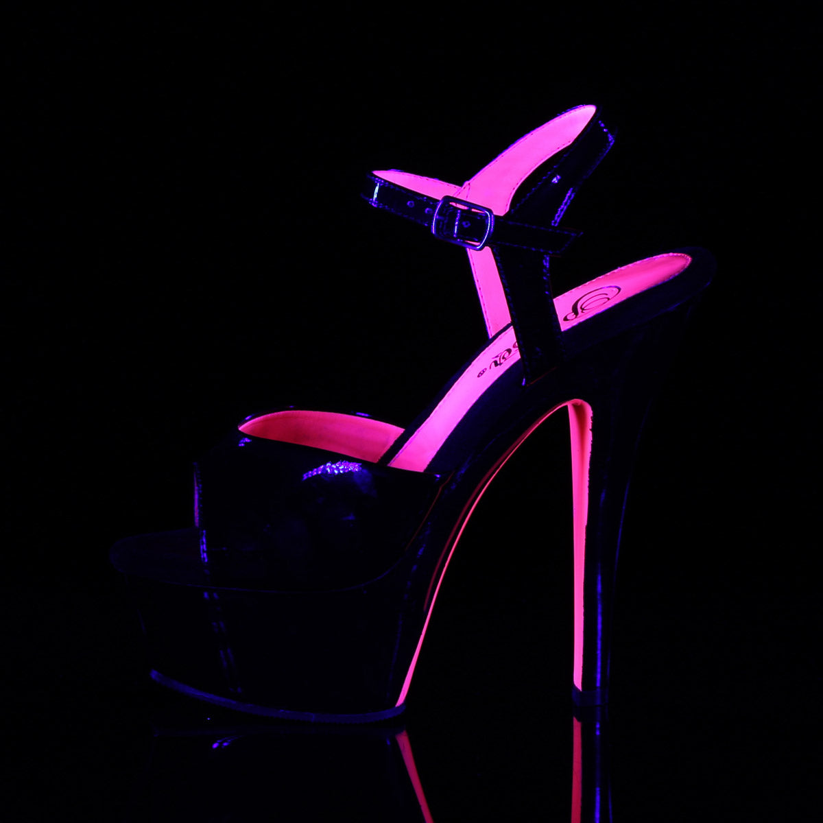 Pleaser 6" Heel Two Tone Neon Hot Pink and Black Ankle Strap Sandals for Women Secondary image