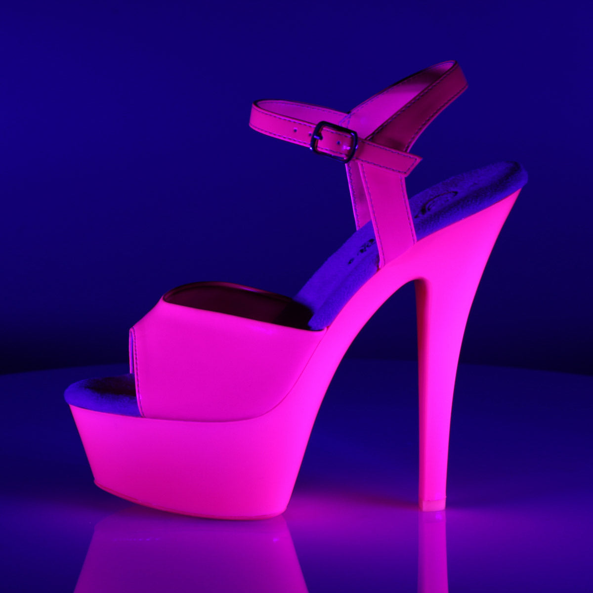 6" Heel, 1 3/4" Pf Ankle Strap Sandal, Neon Uv Reactive Pleaser  KISS/209UV