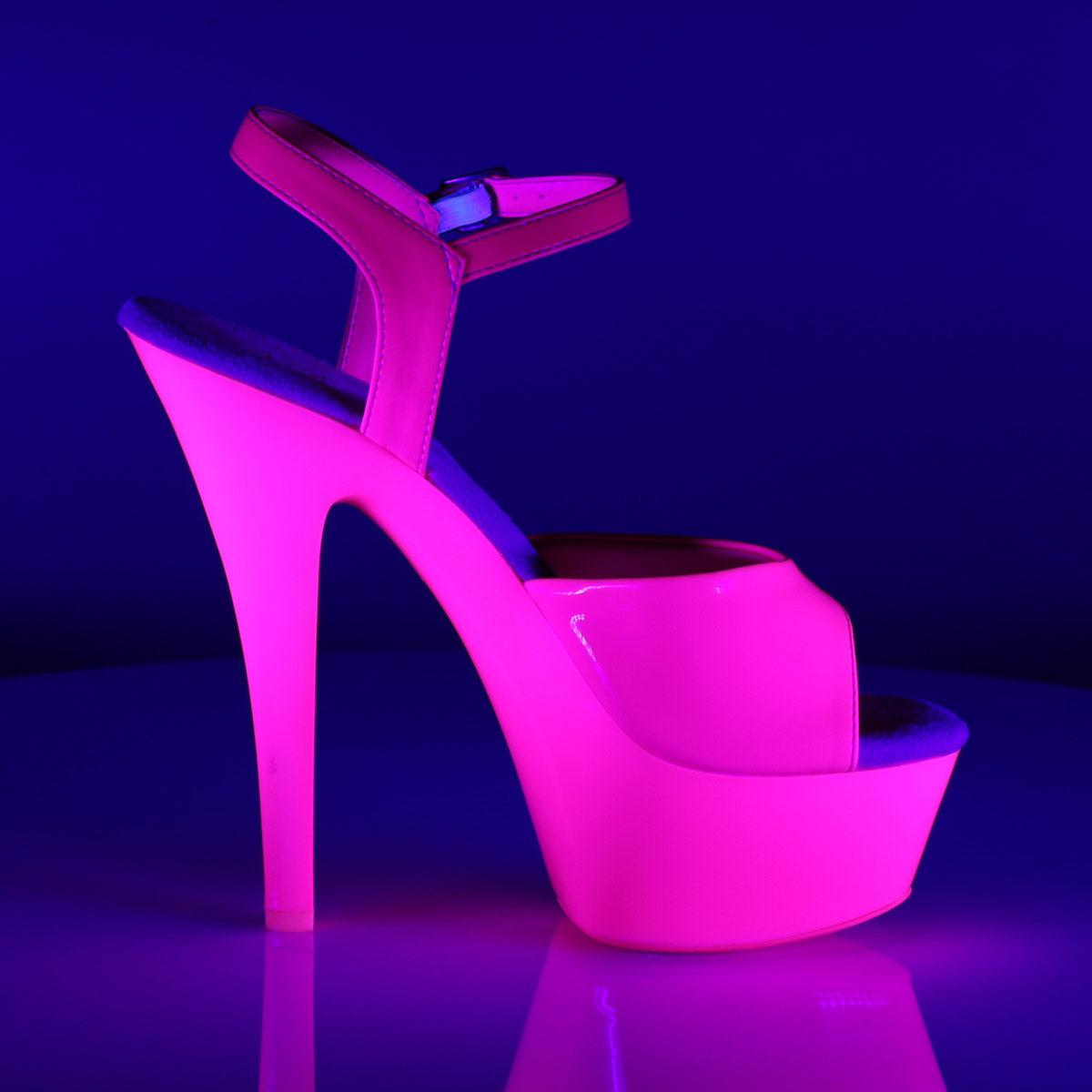 6" Heel, 1 3/4" Pf Ankle Strap Sandal, Neon Uv Reactive Pleaser  KISS/209UV
