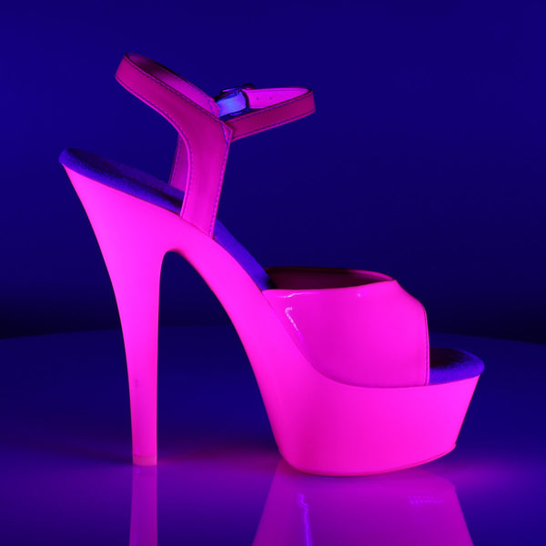6" Heel, 1 3/4" Pf Ankle Strap Sandal, Neon Uv Reactive Pleaser  KISS/209UV