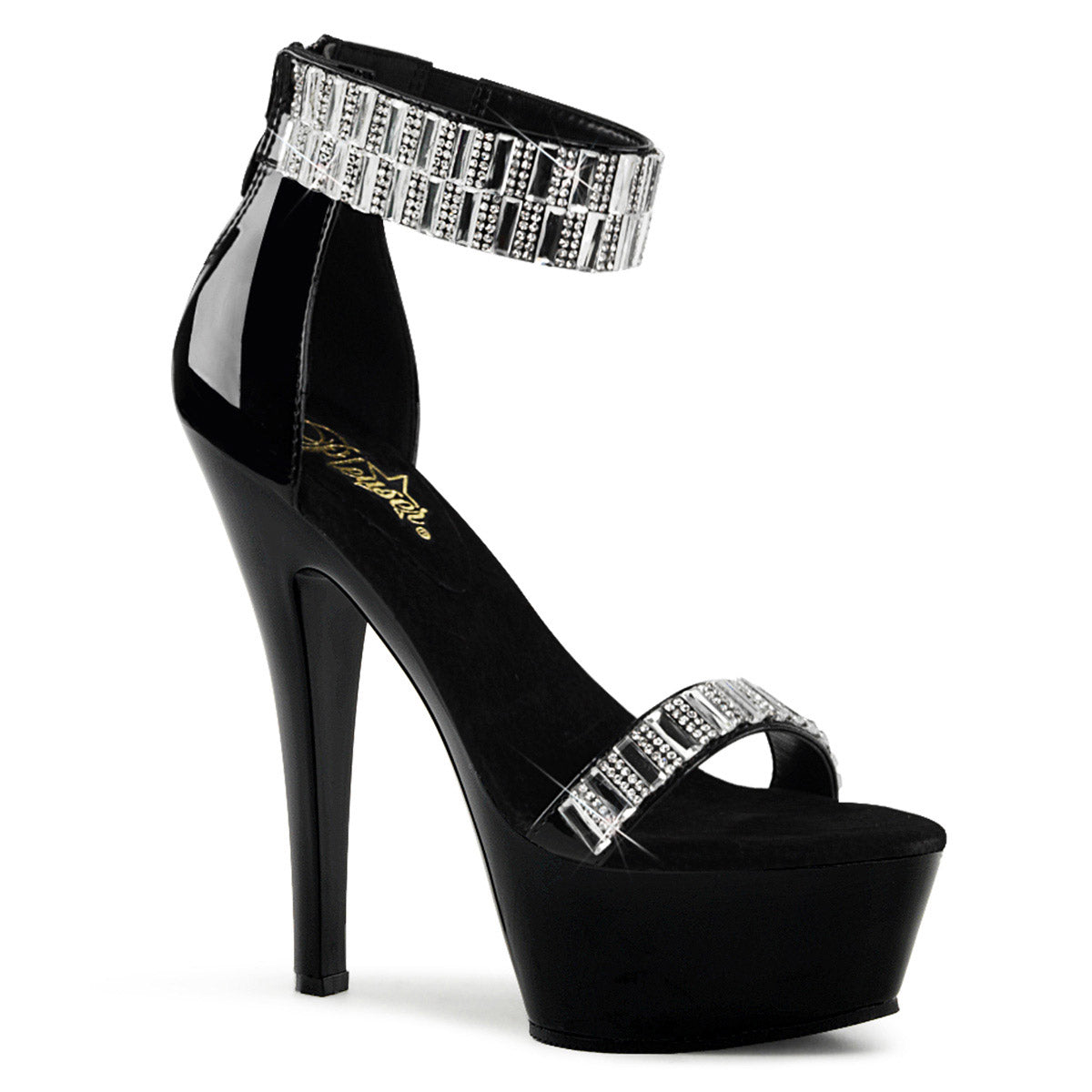 6" Heel, 1 3/4" Pf Ankle Cuff Sandal W/rs, Back Zip Pleaser Pleaser KISS/269RS