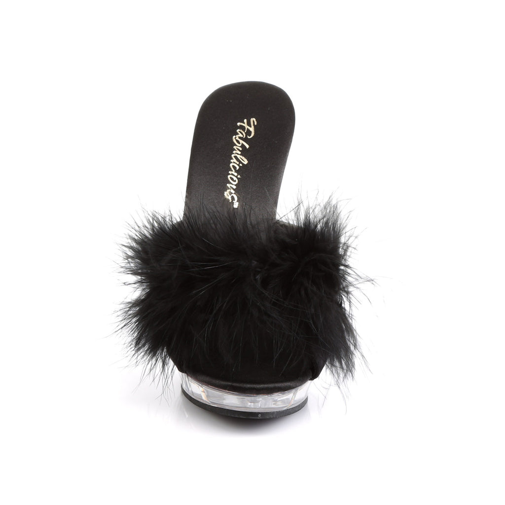 Cute Marabou Fur Upper Platform Stiletto Slide Mule High Heels Shoes Pleaser Fabulicious LIP/101/8