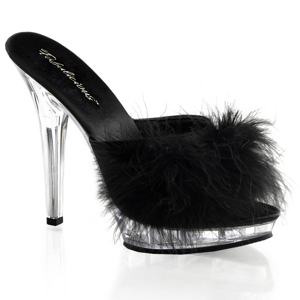 Cute Marabou Fur Upper Platform Stiletto Slide Mule High Heels Shoes Pleaser Fabulicious LIP/101/8