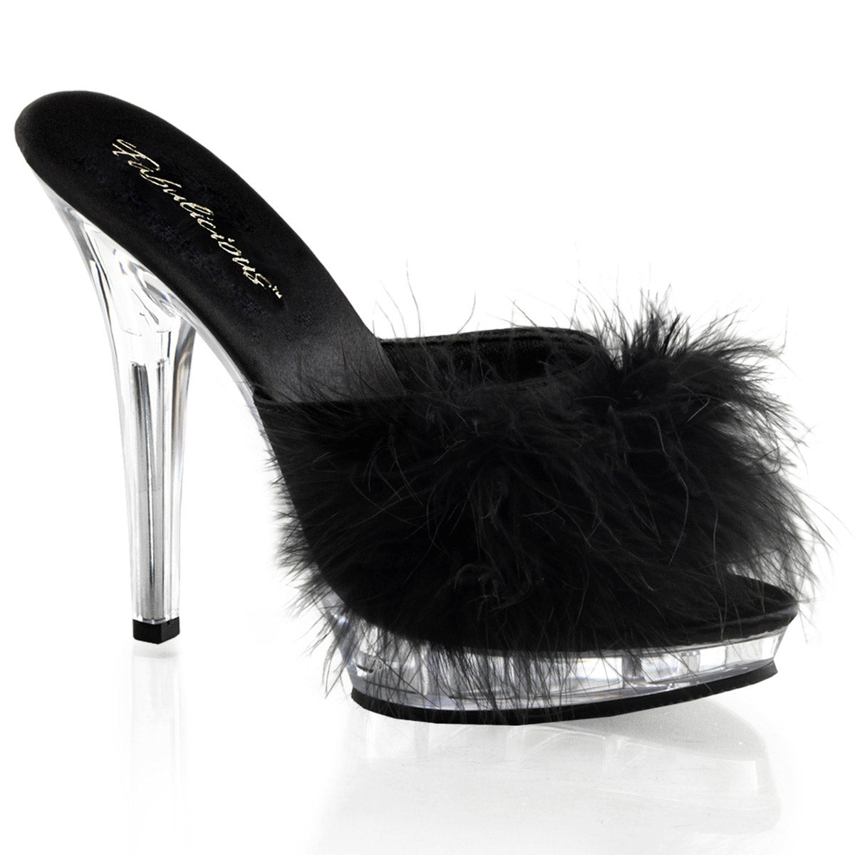 Cute Marabou Fur Upper Platform Stiletto Slide Mule High Heels Shoes Pleaser Fabulicious LIP/101/8