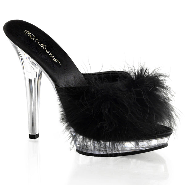 Cute Marabou Fur Upper Platform Stiletto Slide Mule High Heels Shoes Pleaser Fabulicious LIP/101/8