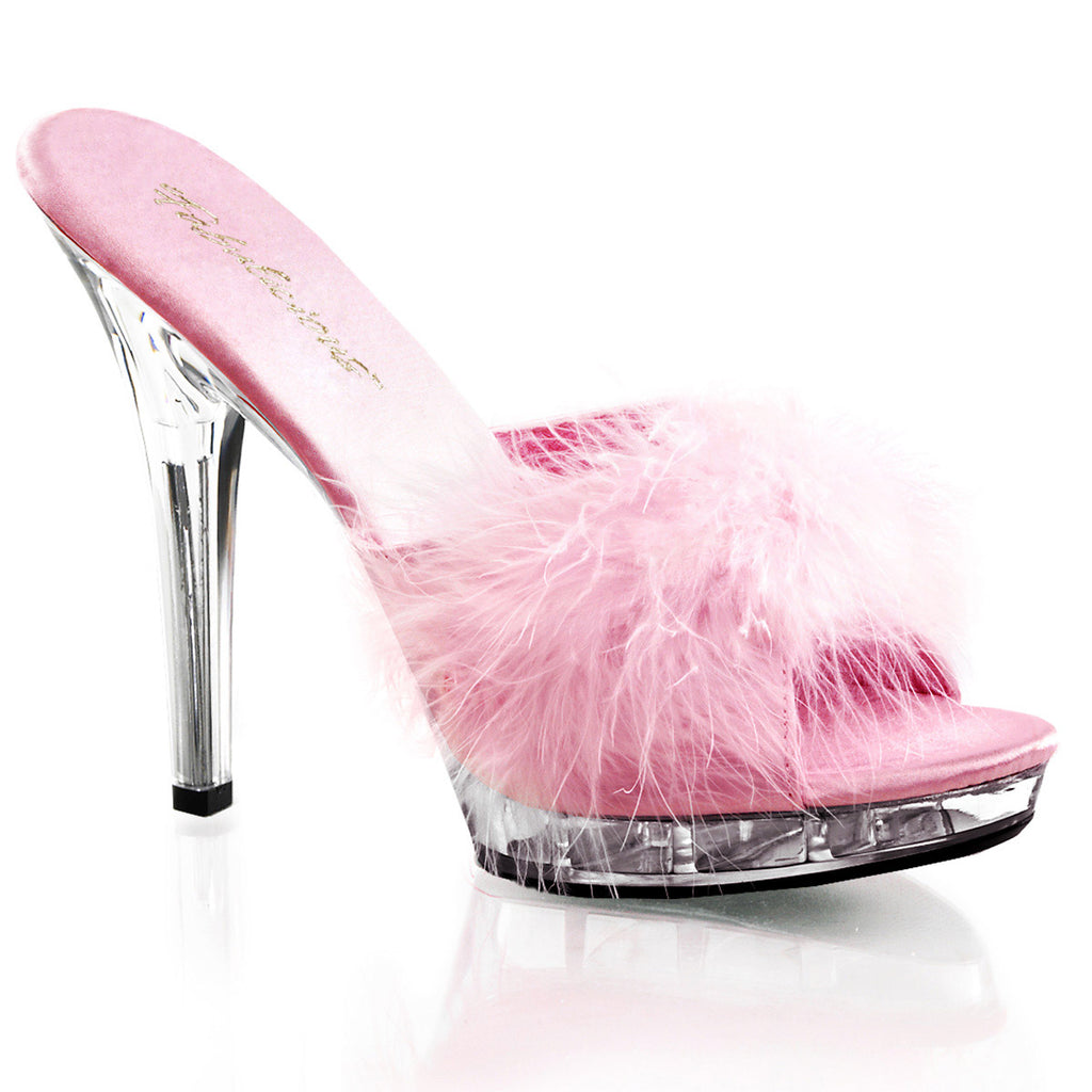 Cute Marabou Fur Upper Platform Stiletto Slide Mule High Heels Shoes Pleaser Fabulicious LIP/101/8